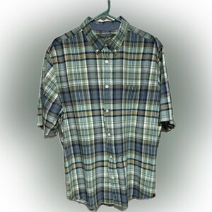 Woolrich Men's Large Green and Blue Plaid Button Down Shirt